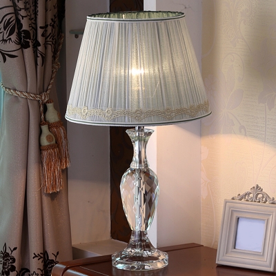 1 Head Nightstand Lamp Rural Style Urn Crystal Table Light with Beige/Green Cone Fabric Shade