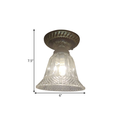 1 Light Flush Mount Fixture Countryside Bell Transparent Glass Flushmount Lighting in Clear