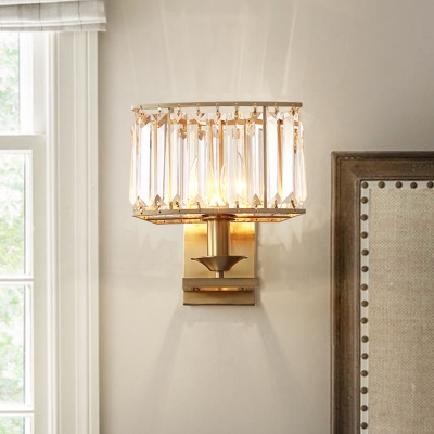 1-Light Rectangular Wall Mount Lighting Contemporary Style Crystal Block Sconce in Brass for Bedside