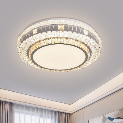 2-Layered LED Flush Mount Lighting Contemporary Stainless Steel Crystal Ceiling Light Fixture