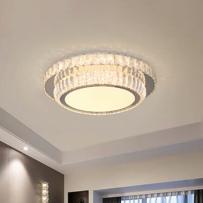 2 Tiers Bedroom LED Ceiling Fixture Minimalistic Crystal Nickel Finish LED Flush Light