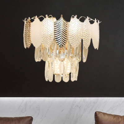 3 Lights Layered Wall Mounted Lamp Contemporary Clear Cut Crystal Sconce Lighting Fixture