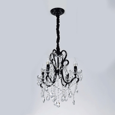 4/5-Head Crystal Strand Chandelier Modern Black Candlestick Dining Room Ceiling Pendant Light