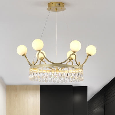 6/8-Bulb Chandelier Light Fixture Postmodern Crown Shaped Crystal Hanging Pendant in Gold
