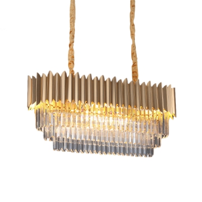 8 Lights Tiered Hanging Island Light Modern Clear Crystal Suspended Lighting Fixture in Gold for Restaurant