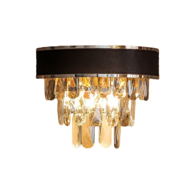 Black and Gold 3 Layers Wall Lamp Contemporary 3-Bulb Crystal Block Sconce Light Fixture