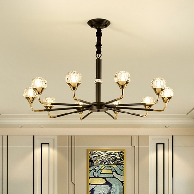 Black and Gold Sphere Chandelier with Radial Design Modern 6/8/10/12-Light Crystal Ceiling Pendant
