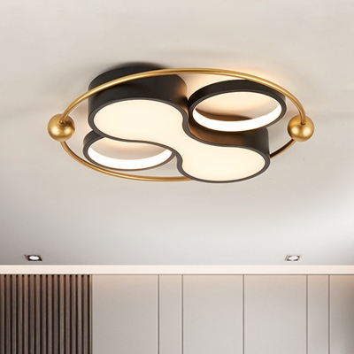 Black-Gold Geometric Flush Mounted Lamp Contemporary LED Metal Flushmount Light in White/Warm Light, 18