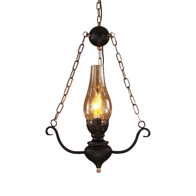 Black Pear-Like Hanging Lamp Kit Vintage Clear Glass Single Light Bar Ceiling Hang Fixture