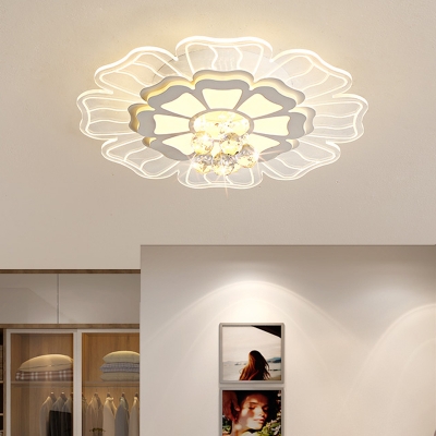 Bloom Flushmount Lighting Modern Style Acrylc LED White Ceiling Lamp with Crystal Orbs Decor, 16.5