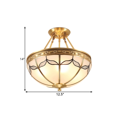 Bowl Bedroom Flushmount Lighting Colonial Opal Glass 3/4 Lights 12.5