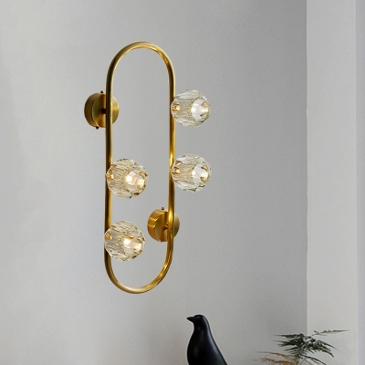Brass Oblong Wall Light Postmodern Crystal Ball 4-Head Living Room Wall Mounted Lamp