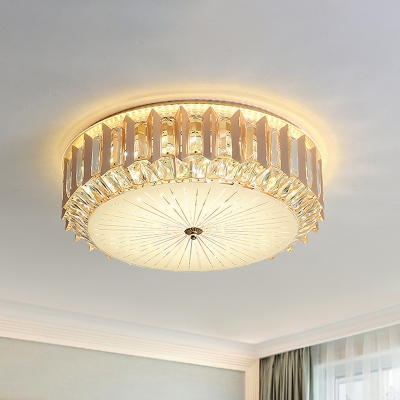 Clear Beveled Glass Drum Flushmount Lighting Contemporary LED Ceiling Mount Light Fixture for Bedroom