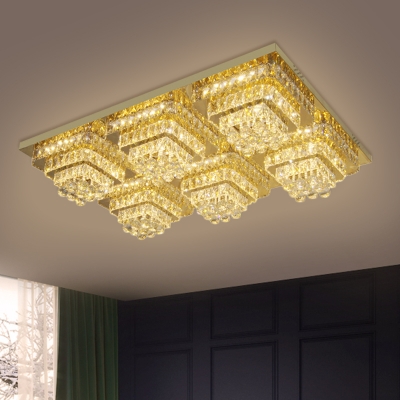 Clear Crystal Cubes Ceiling Light Modernist Bedroom LED Flush Mount Recessed Lighting