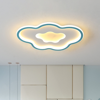 Cloud Flush Mount Light Fixture Macaron Metallic LED Nursery Close to Ceiling Lamp in Pink/Blue