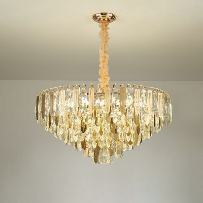 Contemporary Conical Hanging Lamp Beveled Crystal 6 Heads Living Room Chandelier Light Fixture in Gold