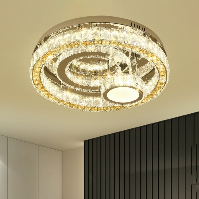 Dining Room LED Semi Mount Lighting Contemporary Stainless-Steel Ceiling Flush Mount with Circular Crystal Shade