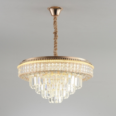 Dining Room LED Suspension Lighting Modern Clear Chandelier Pendant Light with Tiered Crystal Shade
