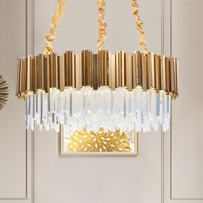 Drum Hanging Chandelier Contemporary Crystal Block 10/15 Heads Gold Down Lighting, 21.5