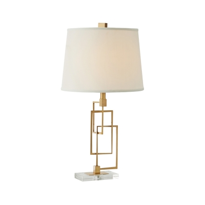Fabric Gold Table Lighting Conical 1-Bulb Classic Style Nightstand Lamp with Rectangle Frame