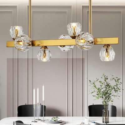 Faceted Crystal Balls Globe Island Light Modern 7-Head Gold Suspended Lighting Fixture for Kitchen
