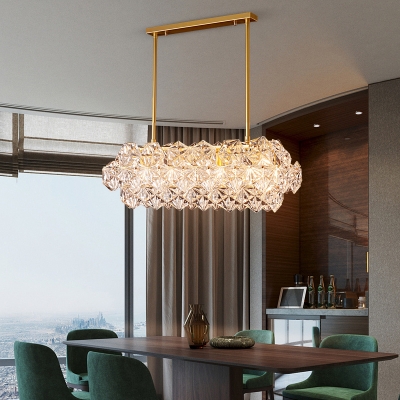 Faceted Crystal Panels Linear Ceiling Pendant Contemporary 4 Bulbs Gold Island Lighting Idea for Kitchen