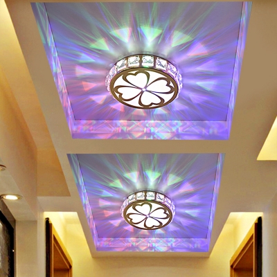 Inlaid Crystal Clear Flush Light Clover Pattern Modern LED Flush Mount Ceiling Fixture, Warm/White/Multicolored Light