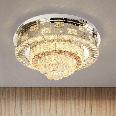 LED Flush Mount Ceiling Light Modern Tiered Round/Square Clear Crystal Flushmount for Bedroom