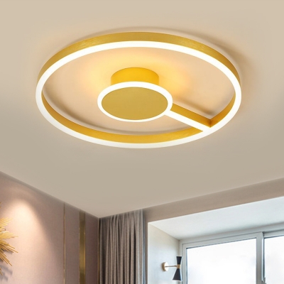 Metal Circular Flush Light Modern Gold/Coffee LED Flush Mount for Bedroom in Warm/White Light, 16