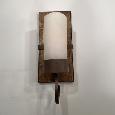 Milk Glass Pillar Candle Sconce Light Rural 1 Bulb Corridor Wall Mount Lamp with Hook in Brown