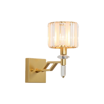 Prismatic Crystal Gold Wall Lamp Cylinder 1 Head Postmodern Sconce Light Fixture