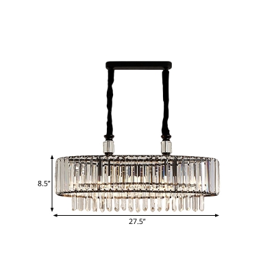 Rectangle-Cut Crystal Oval Island Lamp Modern 4/6 Heads Suspension Pendant Light in Black, 27.5