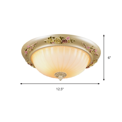 Ribbed Glass Cap Shaped Ceiling Light Vintage 12.5