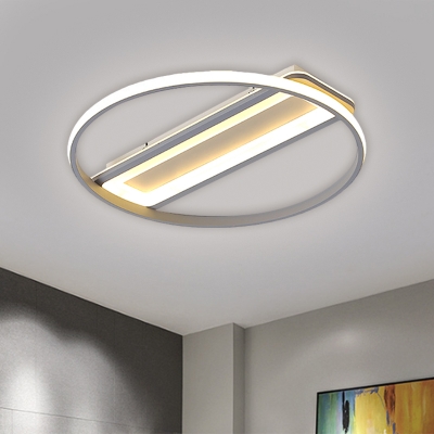 Ring and Oval Metallic Flushmount Simplicity LED White Ceiling Lamp in Warm/White Light, 16