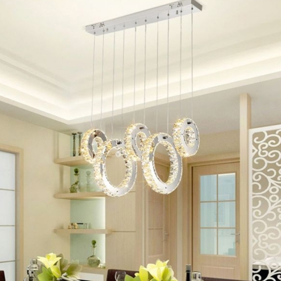 Ring Beveled Crystal Hanging Lamp Contemporary Chrome LED Multi Pendant Fixture for Restaurant in Warm/White Light