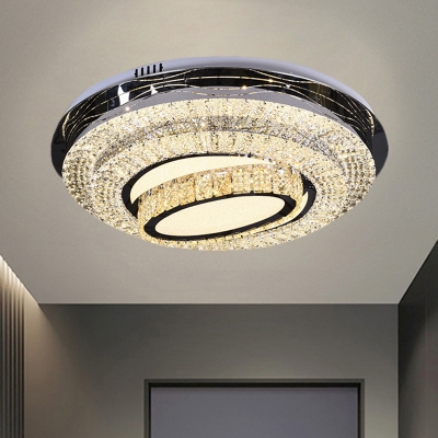 Round Living Room Ceiling Fixture Hand-Cut Crystal LED Contemporary Flushmount Lighting in Stainless-Steel