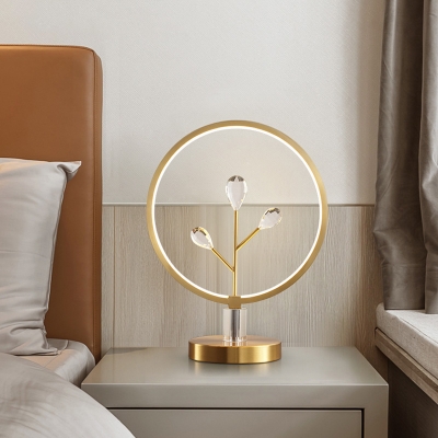 Round-Shape Crystal Drip LED Desk Lamp Modern Style Brass Night Table Light for Sleeping Room