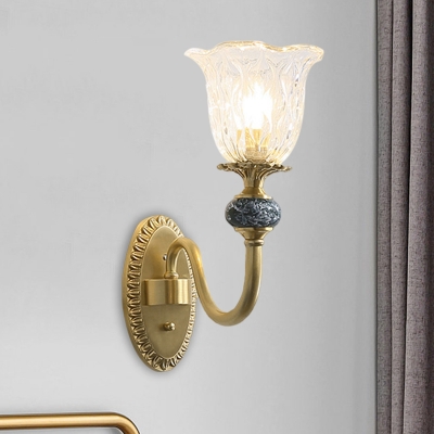 Scalloped Clear Glass Wall Lighting Traditional 1/2 Lights Corridor Wall Mounted Lamp in Brass
