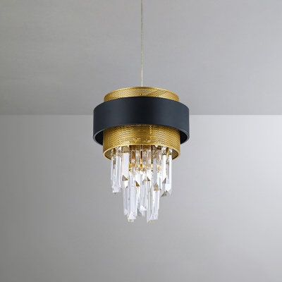Single Mini Tiered Pendulum Light Postmodern Black-Gold Clear Crystal Down Lighting Pendant
