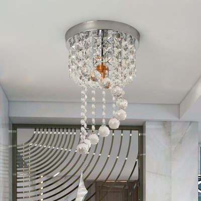 Spiral Mini Foyer Ceiling Flush Modern Crystal 1-Bulb Clear Flush Mount Lighting Fixture