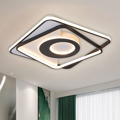 Square Acrylic Semi Flush Mount Nordic Black-White LED Flush Ceiling Light in Warm/White Light, 16