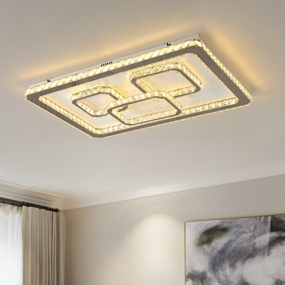 Square/Rectangle LED Flush Mount Lamp Simple Chrome Crystal Ceiling Lamp in Warm/White Light, 16.5