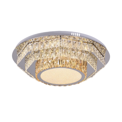Stainless-Steel LED Scalloped/Round/Oval Flush Mount Modern Clear Crystal Glass Ceiling Flush for Bedroom