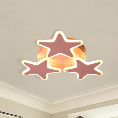 Stars Flushmount Lighting Macaron Style Acrylic Pink Ceiling Mounted Fixture for Nursery