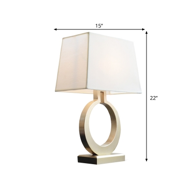 Trapezoid Fabric Night Lamp Minimalist 1-Head Living Room Table Light with Hoop Base in Gold