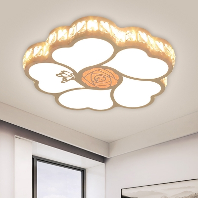 White Rose Shape Flush Mount Modern Style LED Acrylic Ceiling Lighting for Bedroom