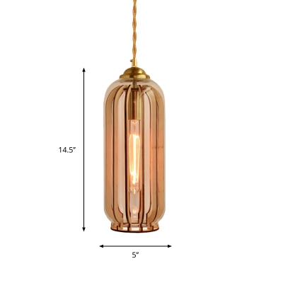 1 Bulb Capsule/Dome Pendulum Light Vintage Style Brass Amber Glass Ceiling Suspension Lamp