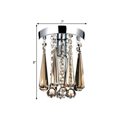 1 Bulb Clear/Cognac Crystal Flush Mount Traditional Chrome Teardrop Corridor Close to Ceiling Light