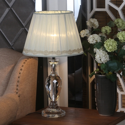 1 Head Nightstand Lamp Rural Style Urn Crystal Table Light with Beige/Green Cone Fabric Shade