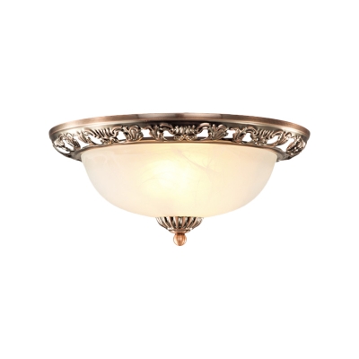 2 Bulbs Dome Flush Mount Light Fixture Countryside White Glass Ceiling Lighting in Bronze/Brass/Copper, 12.5